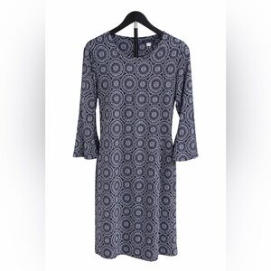 Tommy Hilfiger Blue and White Patterned Long Sleeve Dress
